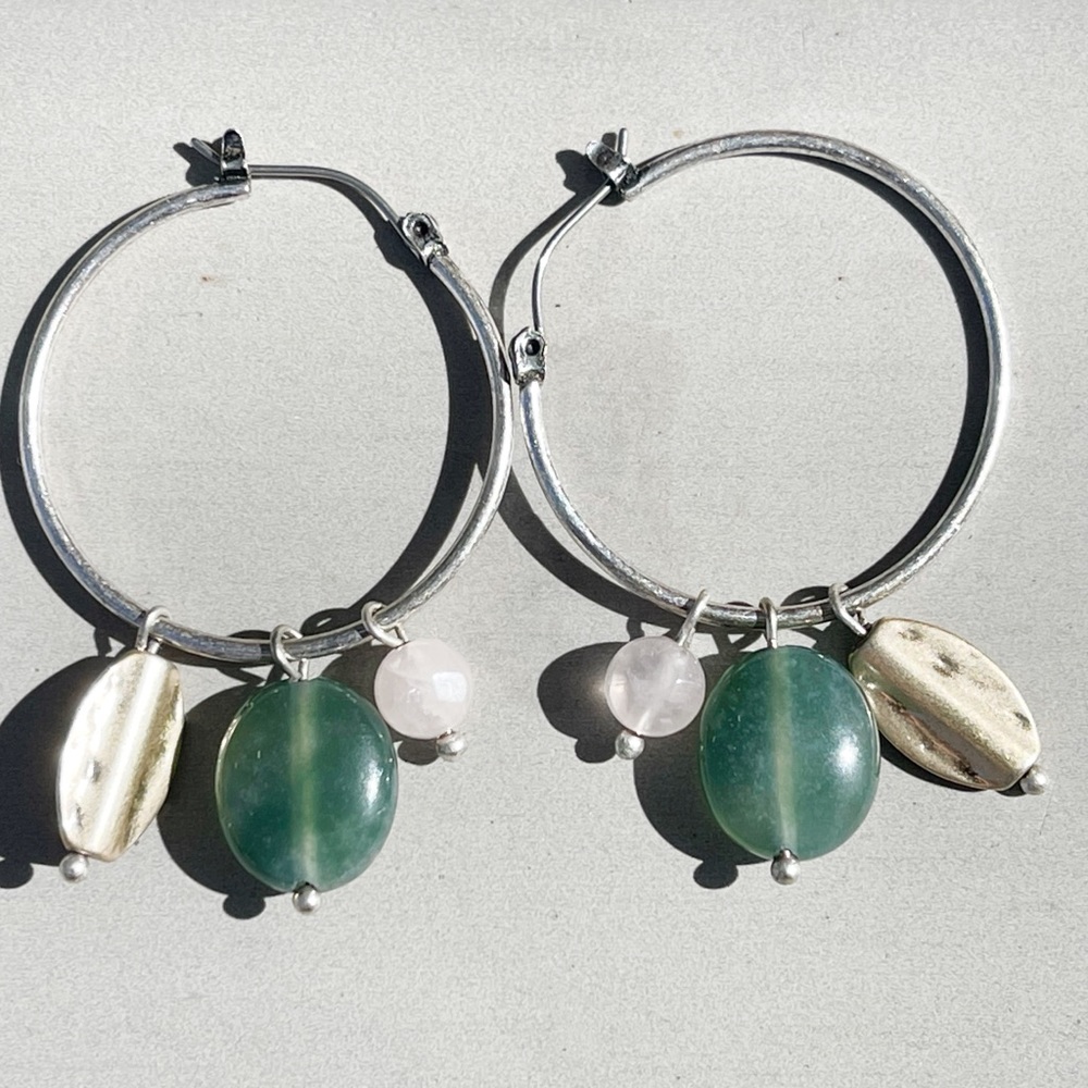 Boho Silver Hoop Earrings with Crystals